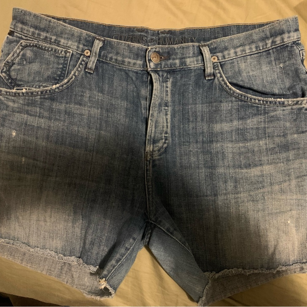 Citizens Of Humanity Blue Jean Shorts with Frayed Hem